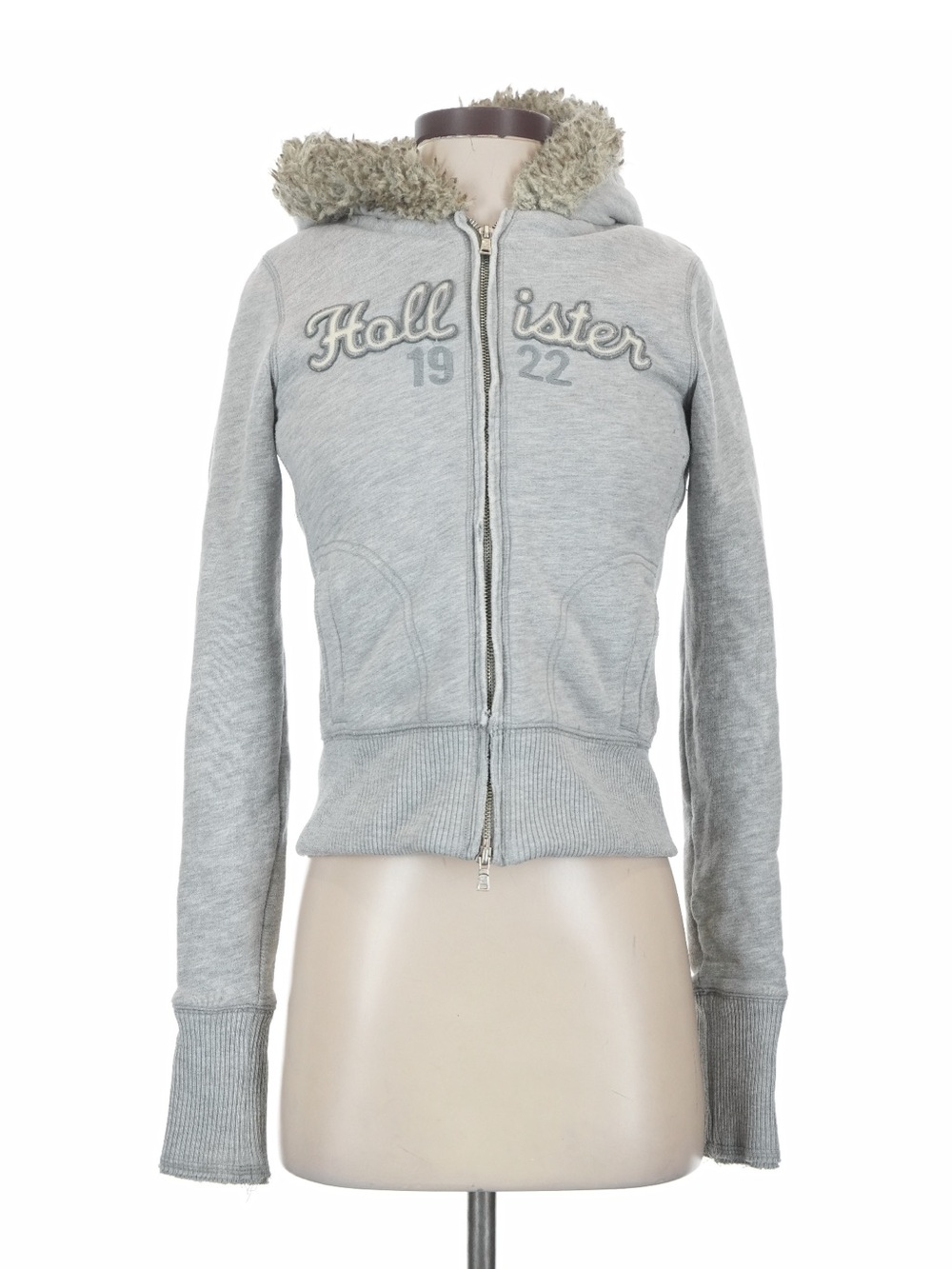 Vintage Y2K Hollister 2000s Faux Fur Lined Zip Up Hooded Sweater